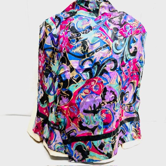 Pierre Balmain Silk Scarf  chiffon satin multi color red black purple 62X31 (50) - Picture 3 of 6